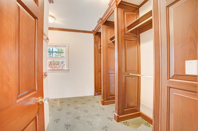 mudroom featuring crown molding