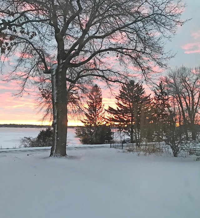 view of yard layered in snow