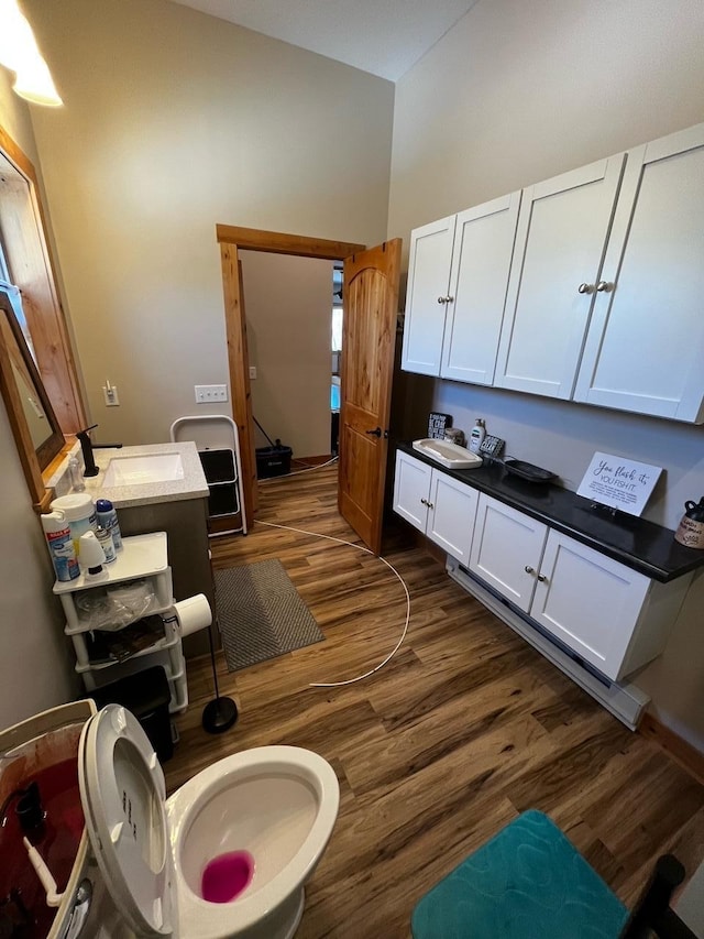 kitchen featuring white cabinets, sink, and dark wood-type flooring