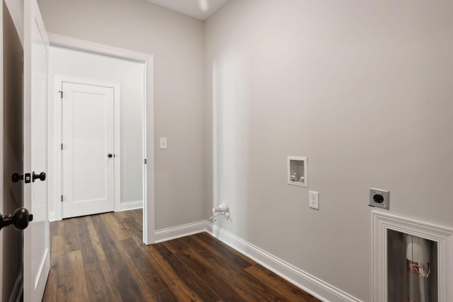 washroom featuring hookup for a washing machine, dark hardwood / wood-style floors, and hookup for an electric dryer