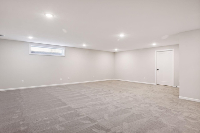 basement with light carpet