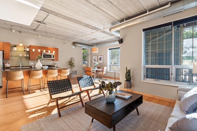 living room with light wood-type flooring