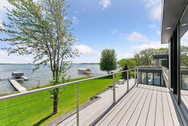 1225 Shoreline Dr, Orono, MN 55391 - wooden terrace featuring a water view and a lawn