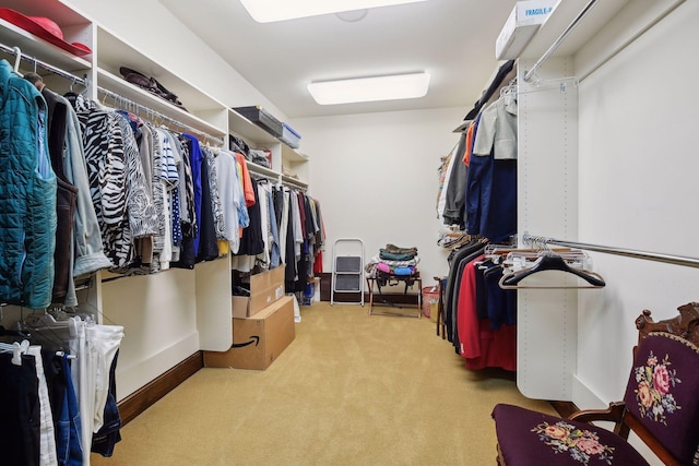 walk in closet with light colored carpet