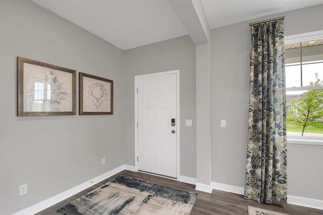 foyer with dark hardwood / wood-style flooring