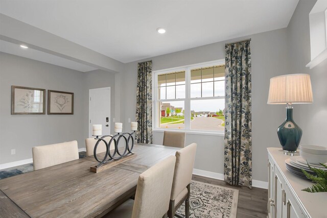 dining space featuring wood-type flooring