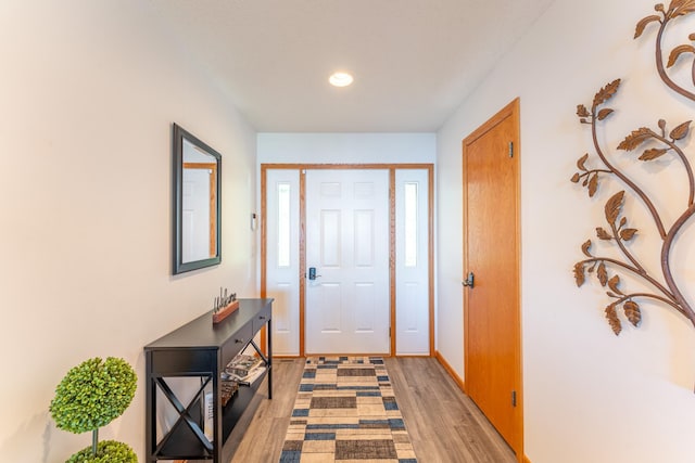 foyer entrance with light wood-type flooring