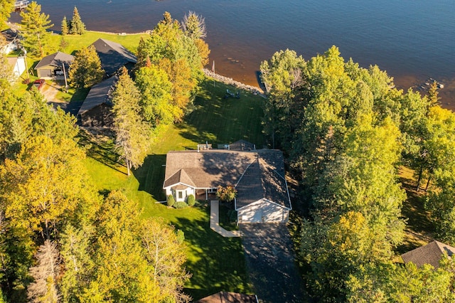 bird's eye view featuring a water view