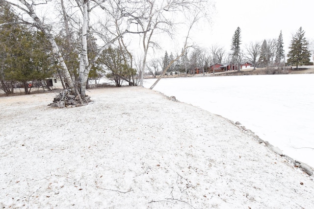 view of yard layered in snow