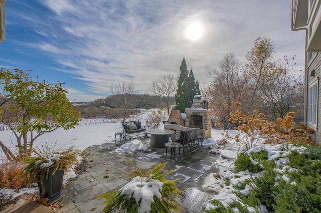 view of snow covered patio