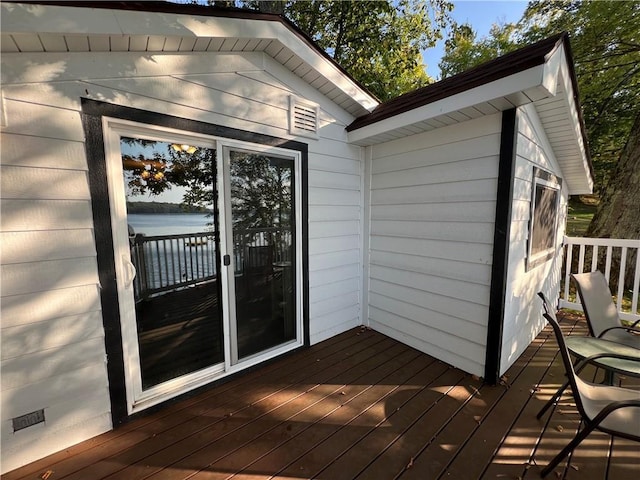 deck with a water view
