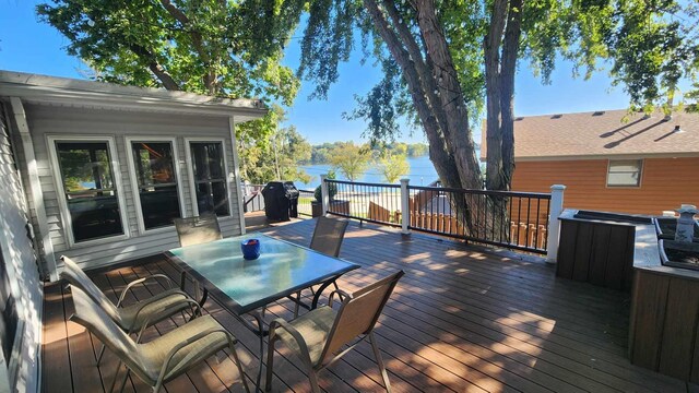 wooden deck with a water view