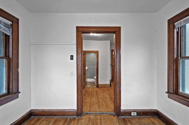 spare room featuring a wealth of natural light and hardwood / wood-style flooring