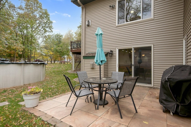 view of patio featuring area for grilling and a covered pool