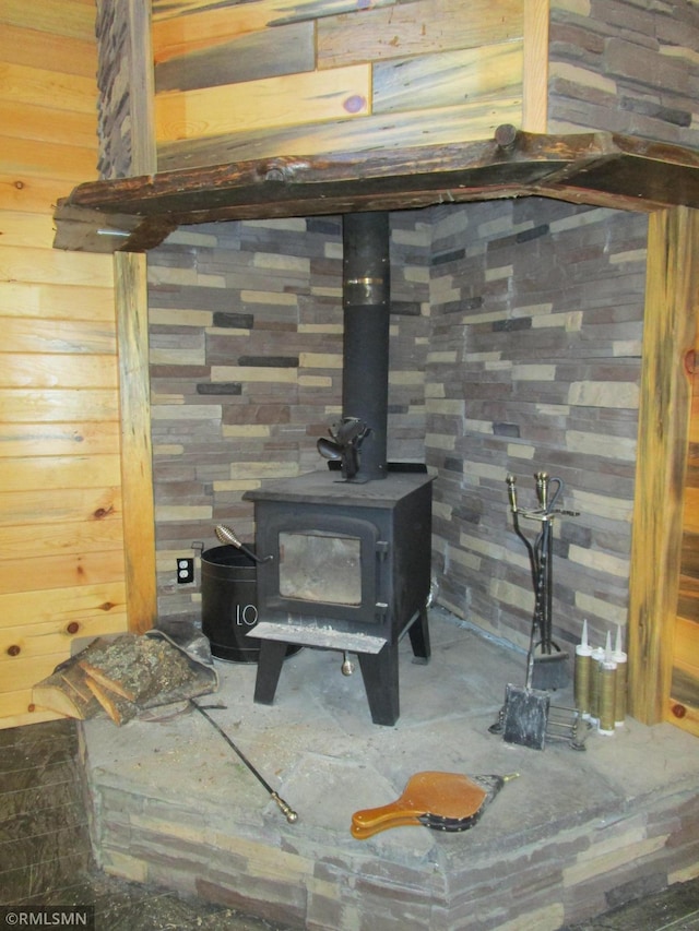 details featuring a wood stove