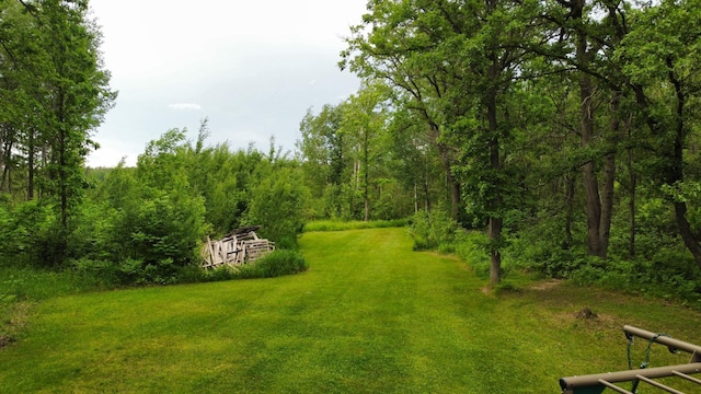 view of yard with a view of trees