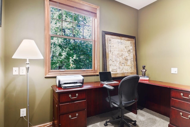 view of carpeted home office