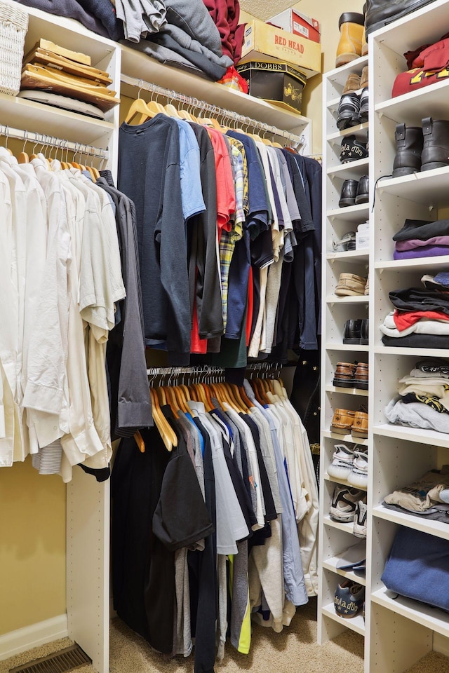 walk in closet with carpet flooring