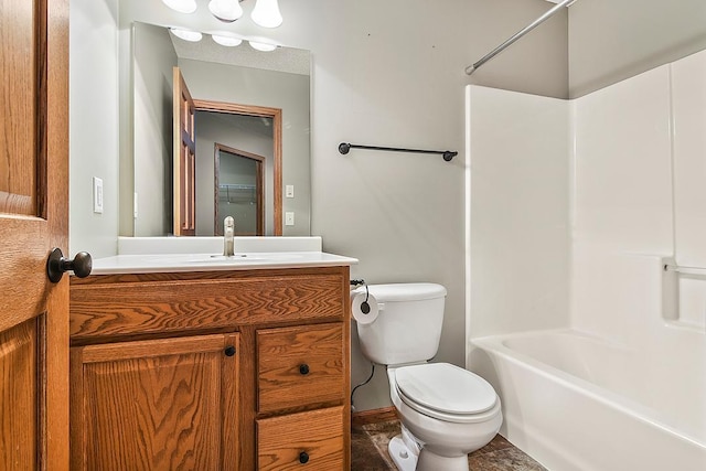 full bath featuring shower / tub combination, vanity, and toilet