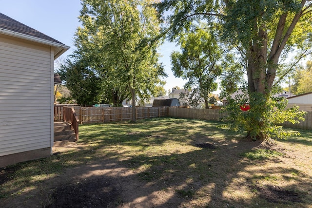 view of yard with a fenced backyard