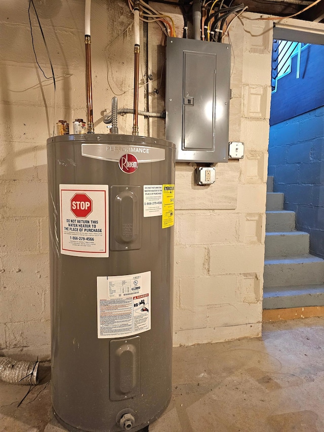 utilities with water heater and electric panel