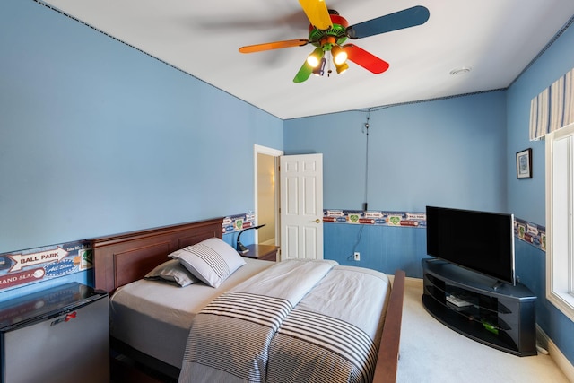 bedroom featuring carpet floors and ceiling fan