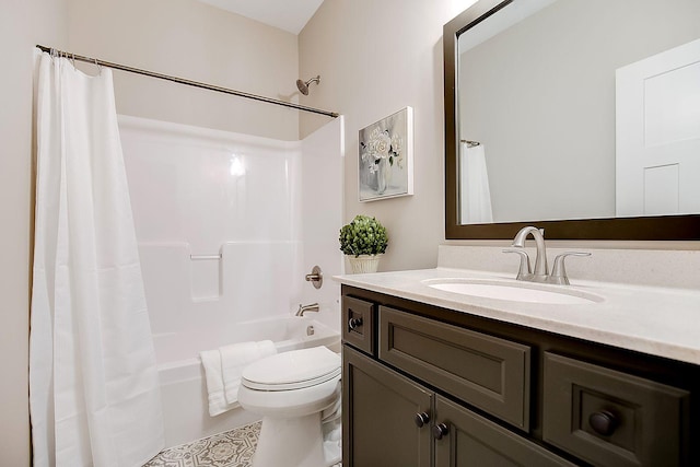 full bathroom featuring vanity, tile patterned floors, toilet, and shower / bath combo