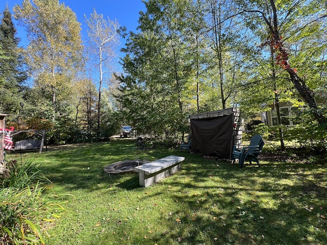 view of yard featuring a fire pit