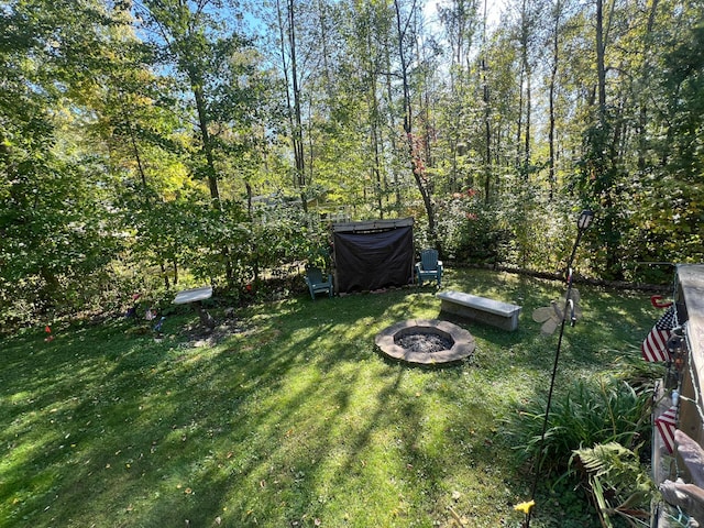 view of yard with an outdoor fire pit