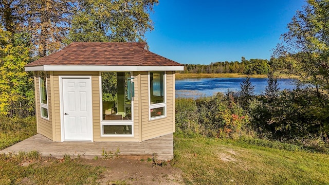 view of outdoor structure featuring a water view