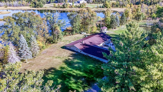 aerial view with a water view