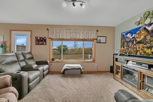 living room featuring carpet flooring