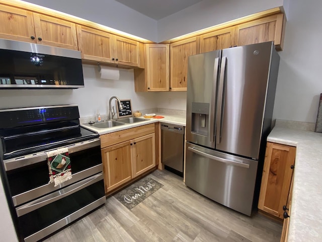 kitchen featuring sink, light hardwood / wood-style floors, and stainless steel appliances