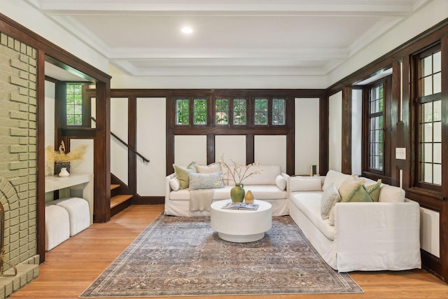 sunroom / solarium with beamed ceiling