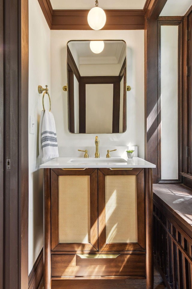 bathroom with crown molding and sink