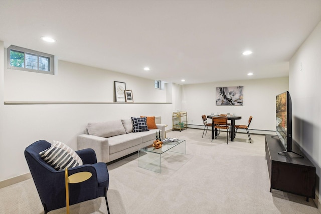 living room featuring light colored carpet