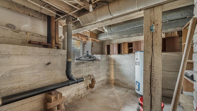 basement featuring electric water heater