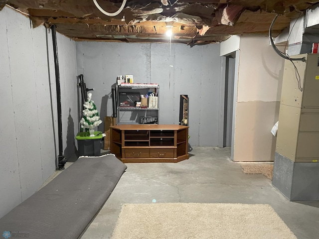 basement featuring heating unit