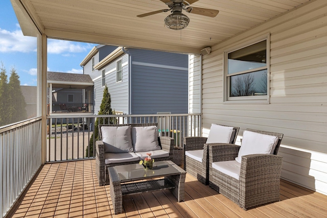 2008 11th St N, Sartell, MN 56377 - wooden terrace featuring a ceiling fan and outdoor lounge area