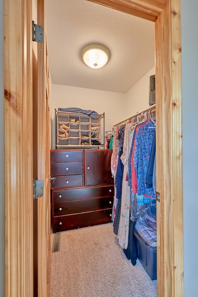 walk in closet with carpet