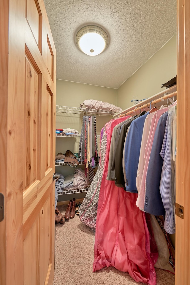 walk in closet with carpet