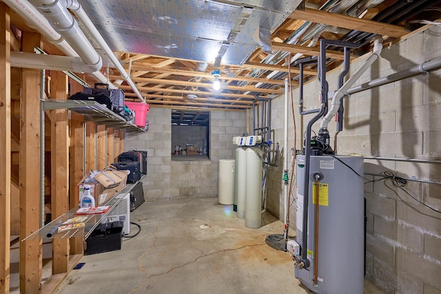 basement featuring gas water heater