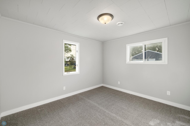 carpeted empty room featuring ornamental molding