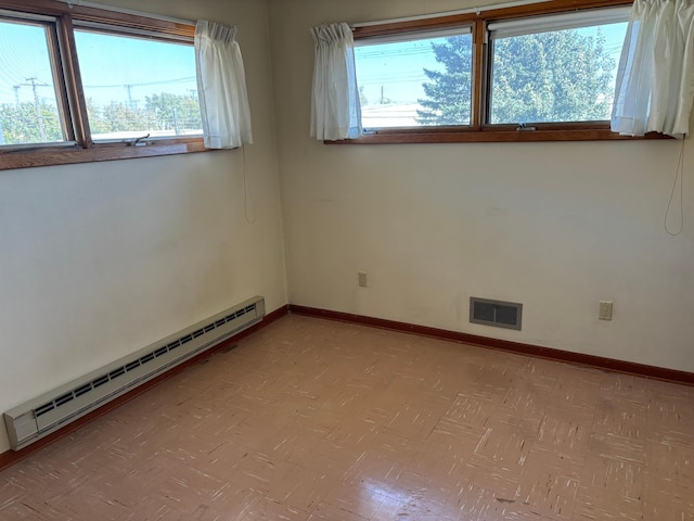 unfurnished room featuring a baseboard radiator