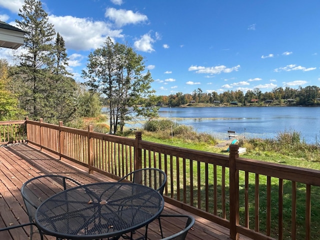 deck featuring a water view and a yard