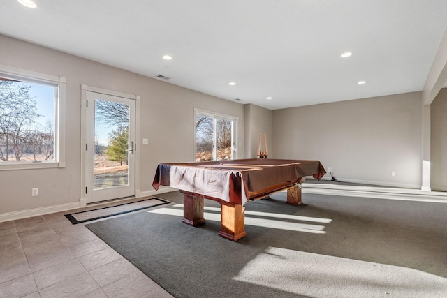 playroom featuring light tile patterned flooring and billiards