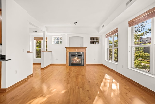 unfurnished living room with light wood-type flooring