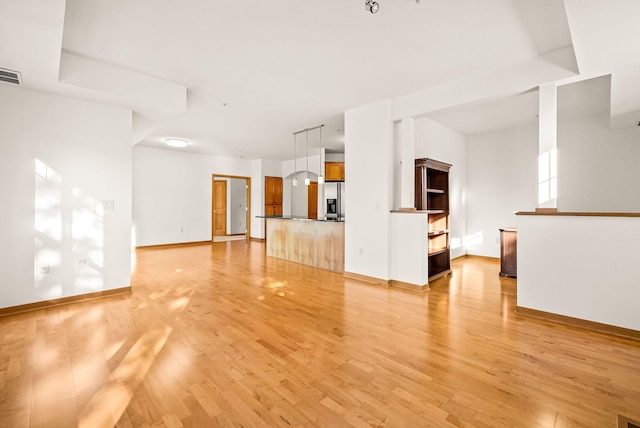 unfurnished living room with light hardwood / wood-style floors