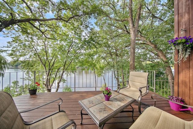 deck with a water view