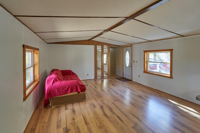 36152 Gale Ln, Crosslake, MN 56442 - interior space with vaulted ceiling with beams and wood finished floors